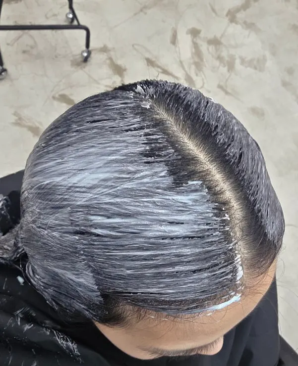 Hair with dye applied