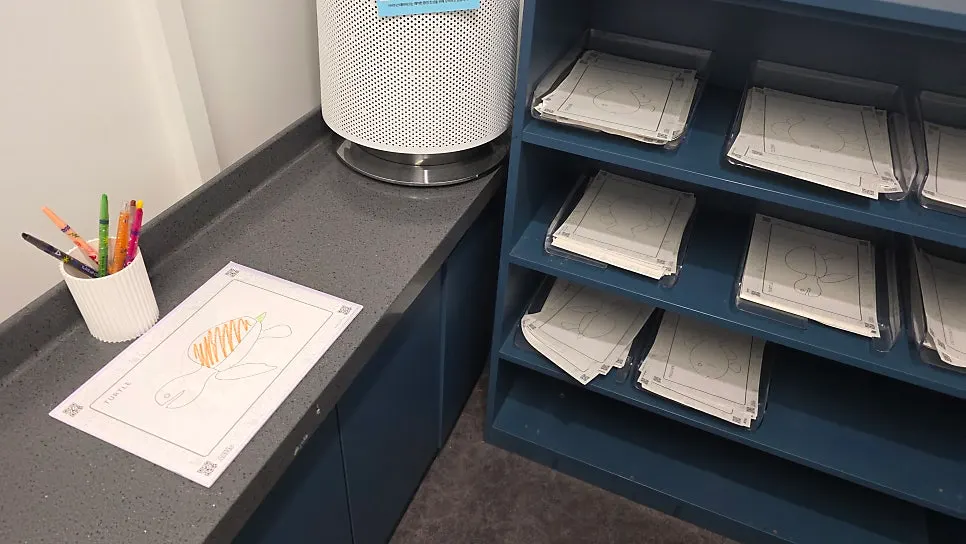 Coloring area where drawings can be scanned onto a screen
