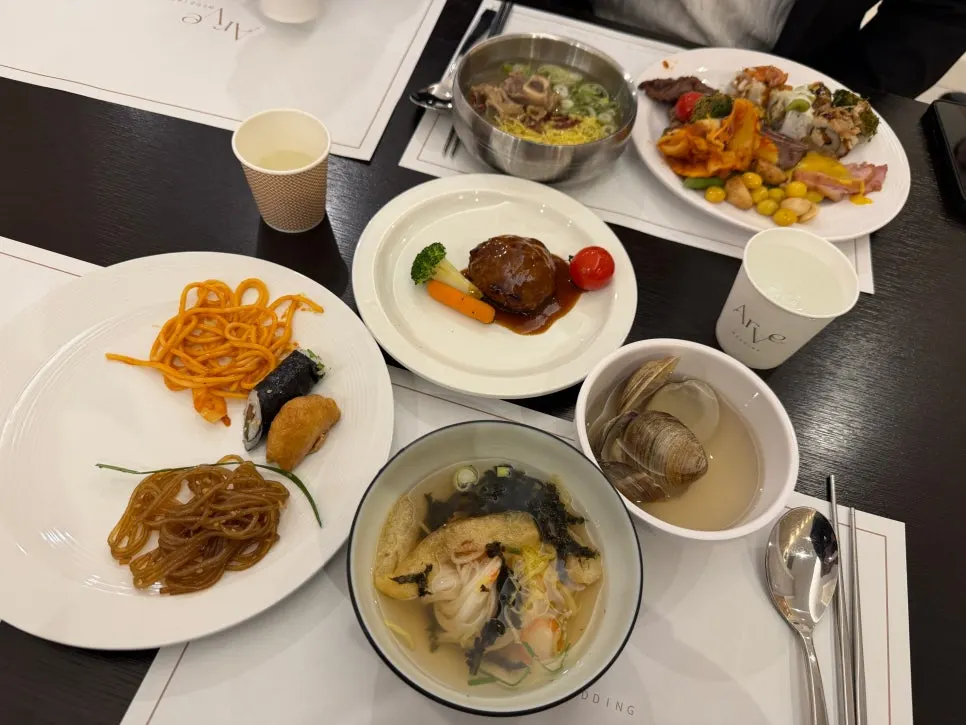 A plate of tteokgalbi steak and other meat dishes