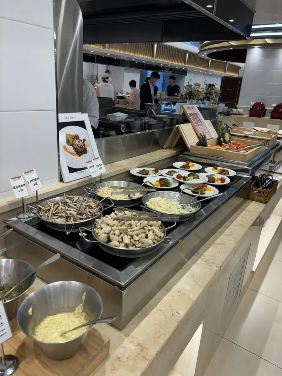 Various dishes prepared at the wedding buffet