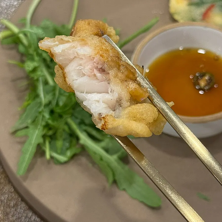 Plate of soft, nutty monkfish fritters