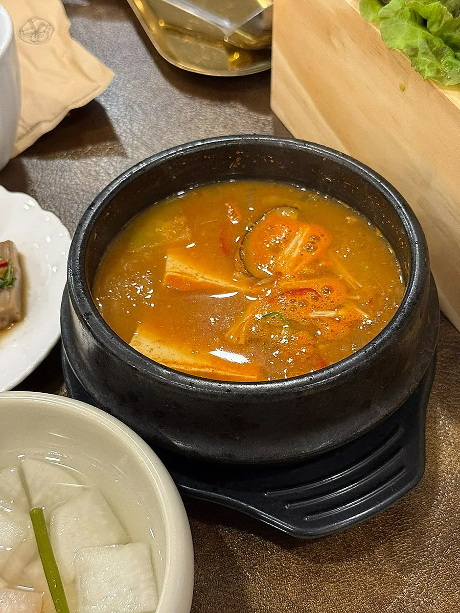 A bowl of savory doenjang jjigae