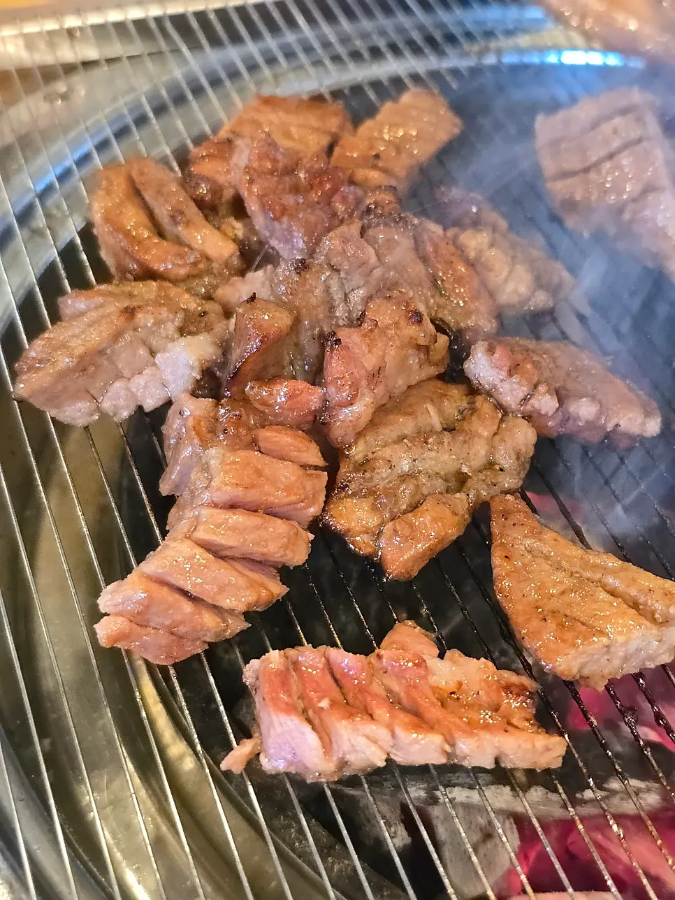Charcoal pork galbi grilled to a golden brown