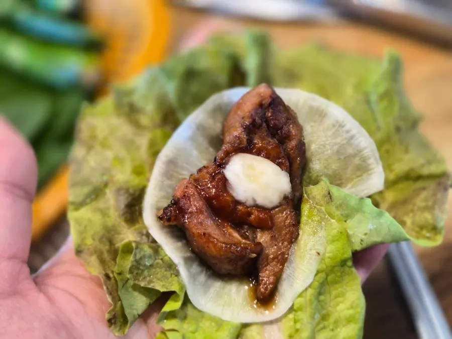A nicely browned piece of pork galbi