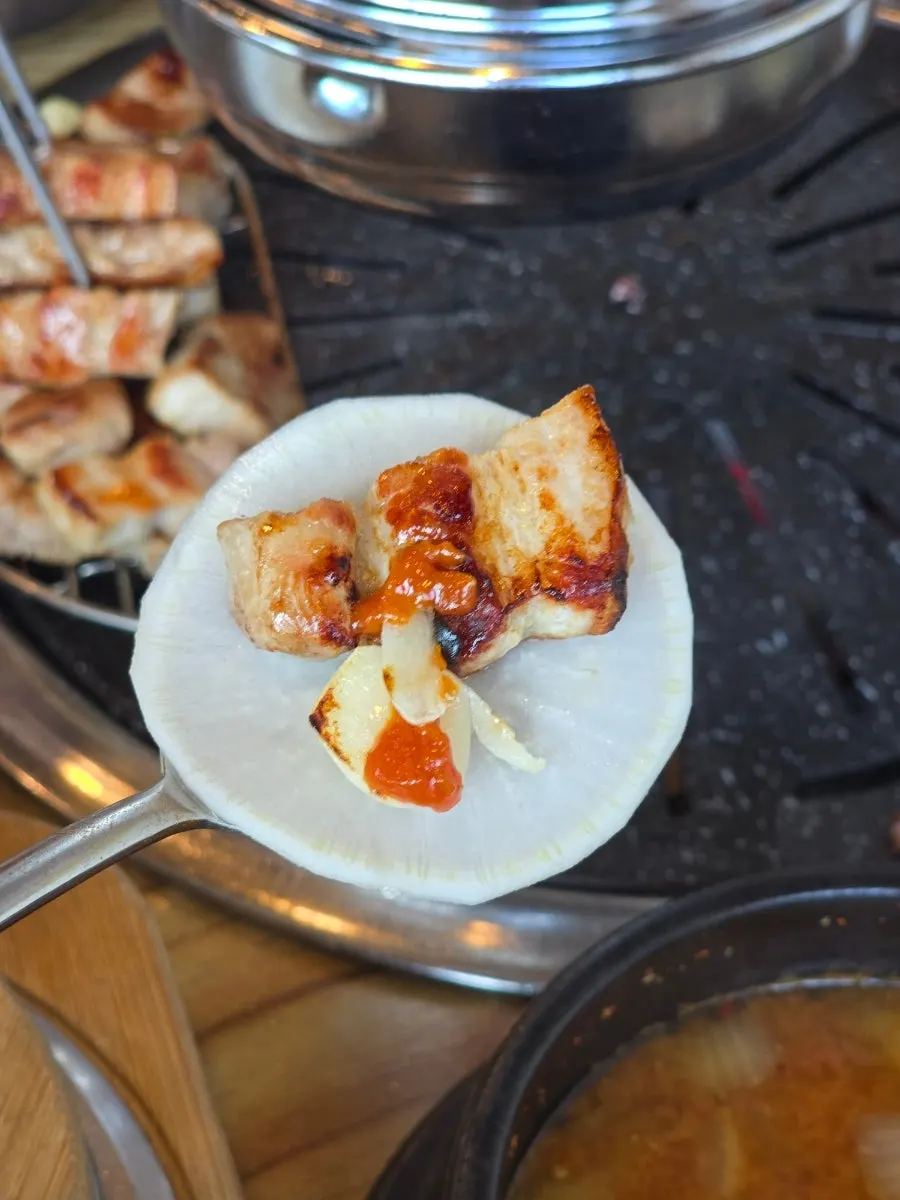 Braised skate served as a BBQ restaurant side dish