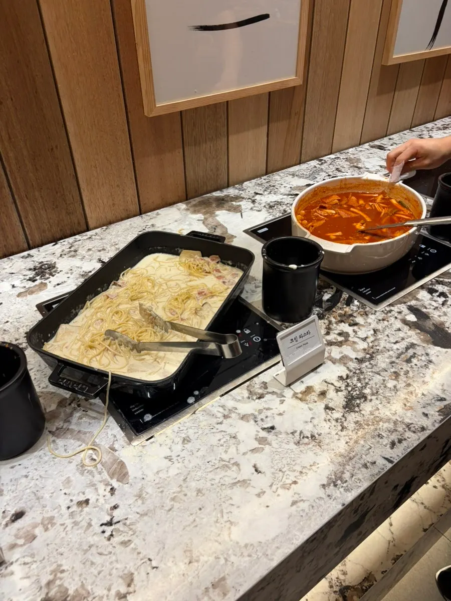 Self bar with pasta and salads