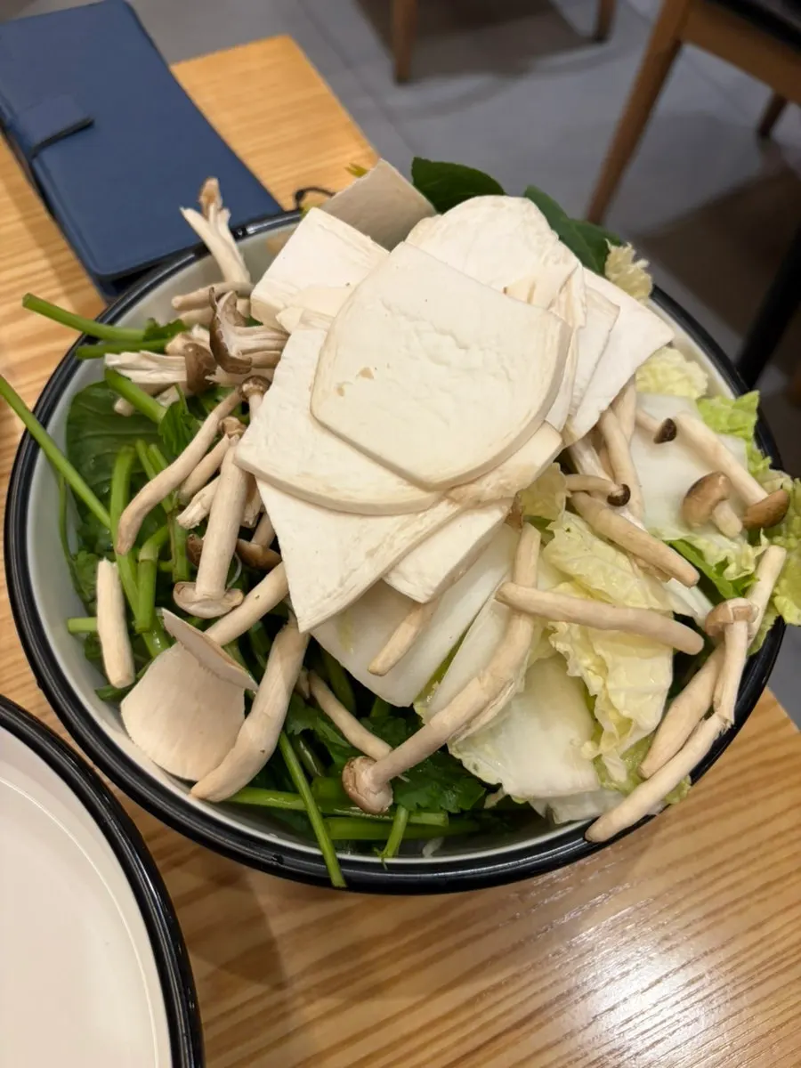 Shabu-shabu ingredients with minari and vegetables