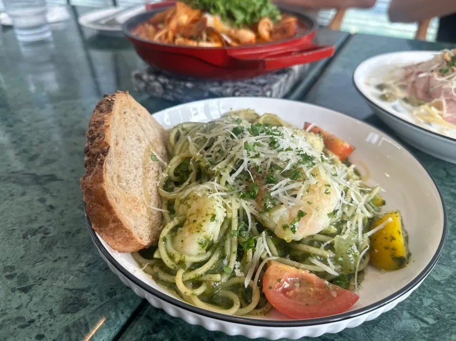 Shrimp basil pesto pasta at When You Bite