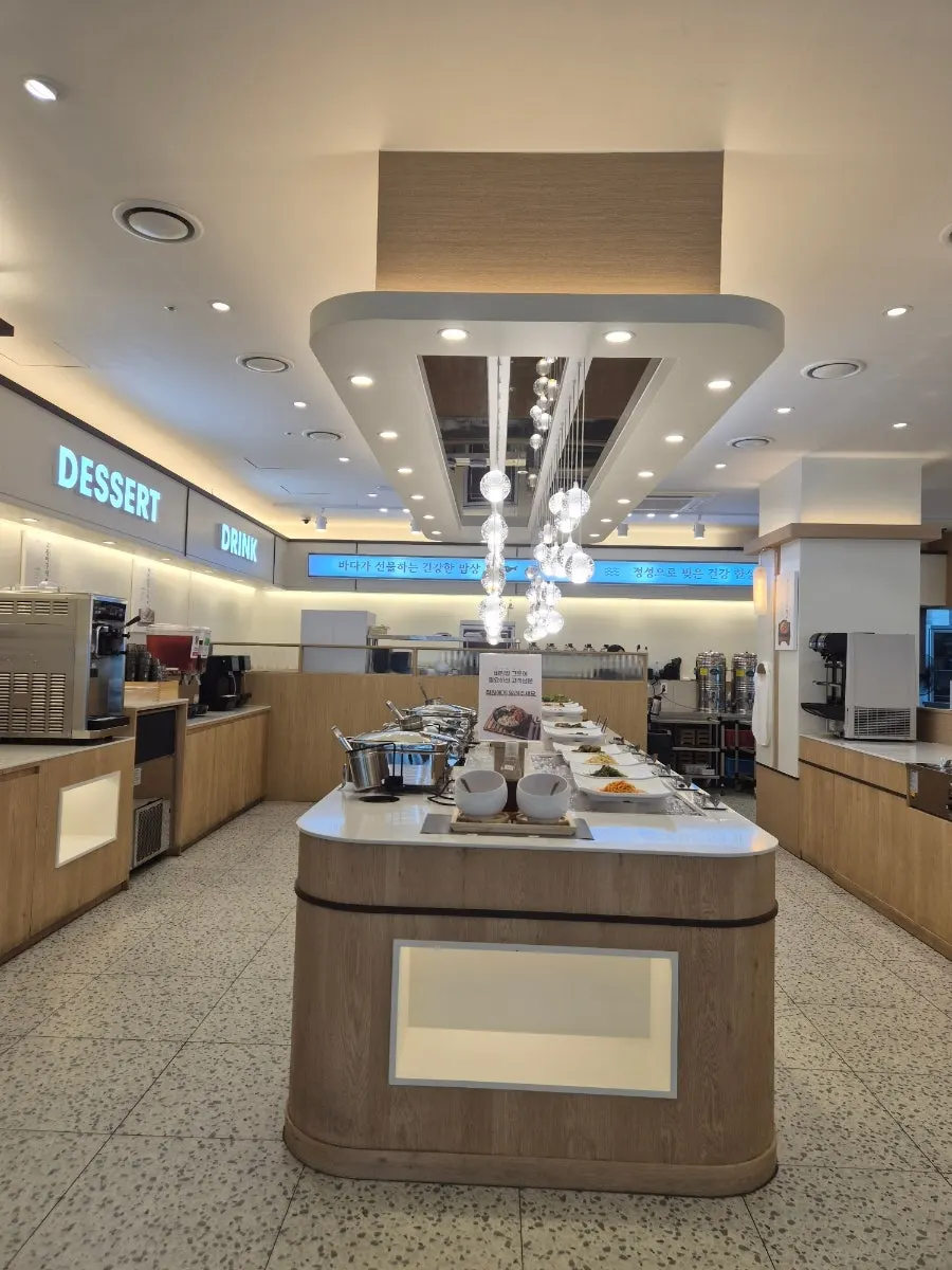 Self-serve bar corner lined with side dishes