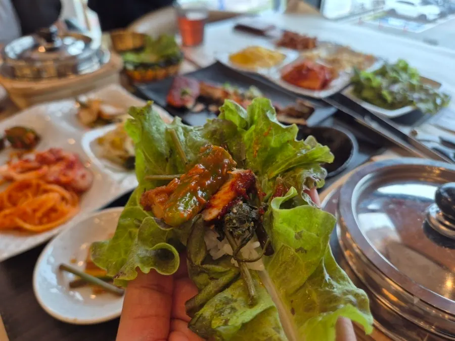 Table setting with both grilled atka mackerel and seasoned mackerel