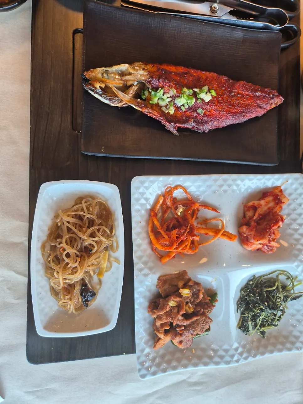 A plate with jeyuk bokkeum and various side dishes