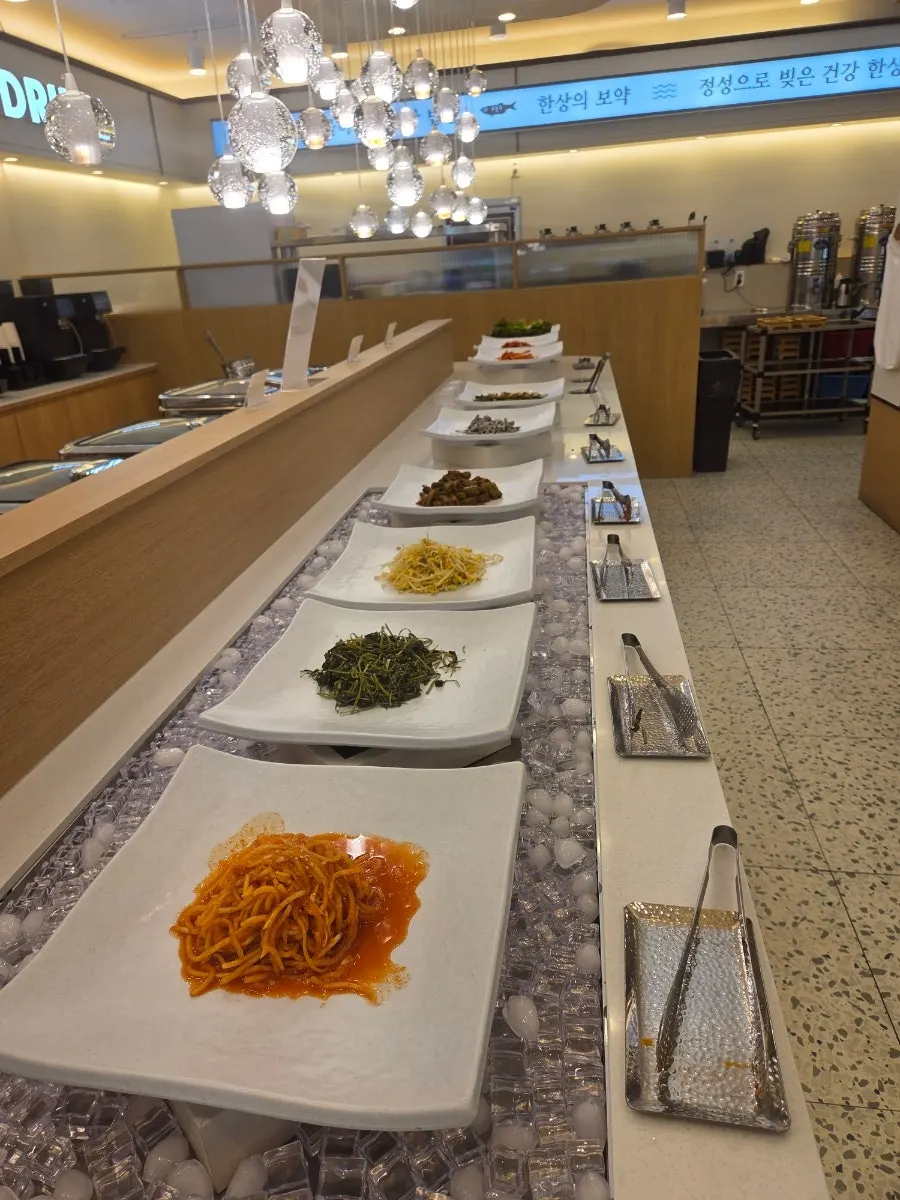 Korean side-dish selection at the self-service bar