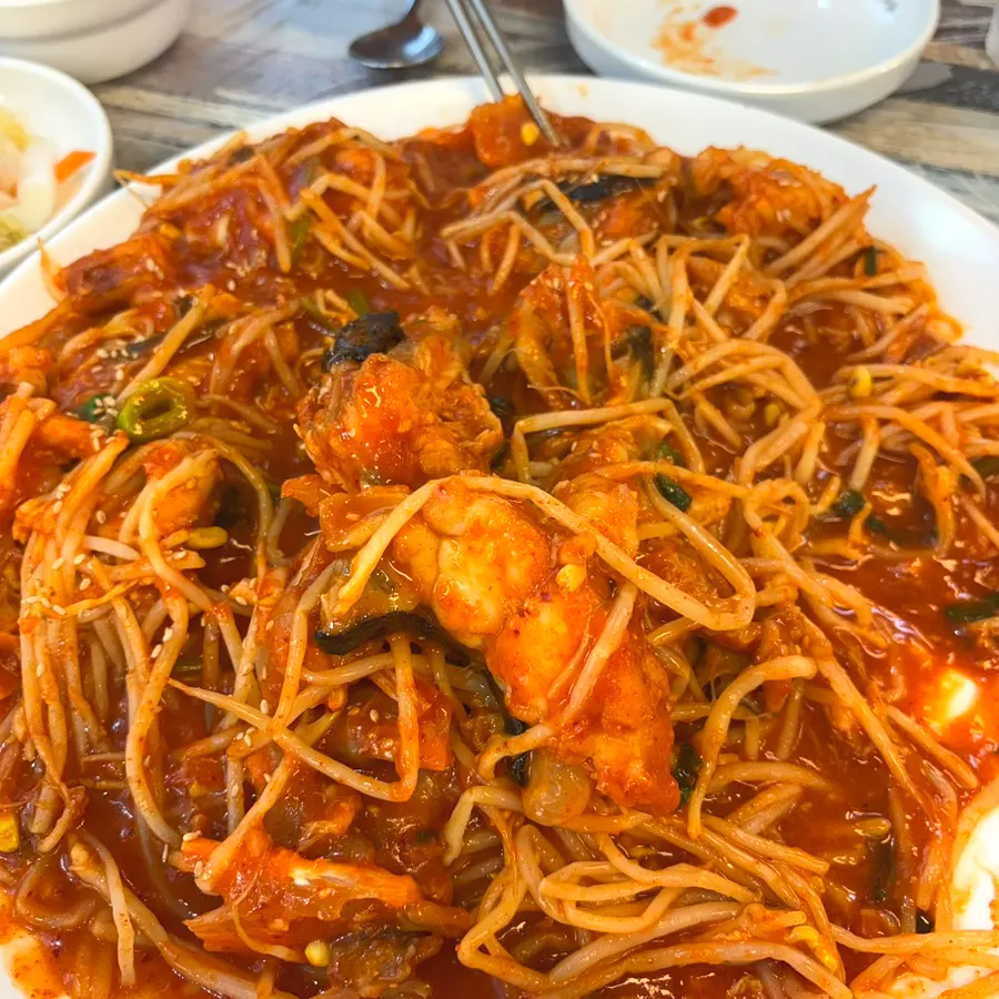 Monkfish meat infused with spicy sauce