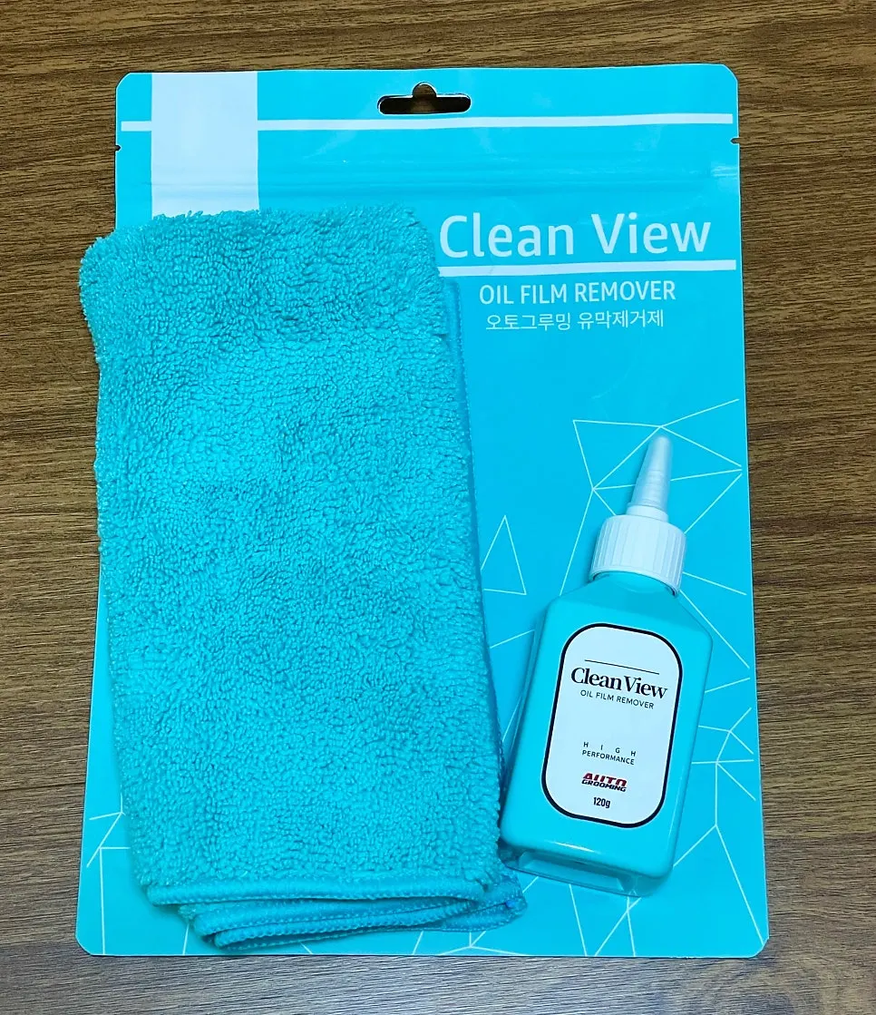 Clean View product used to clean water stains from a mirror