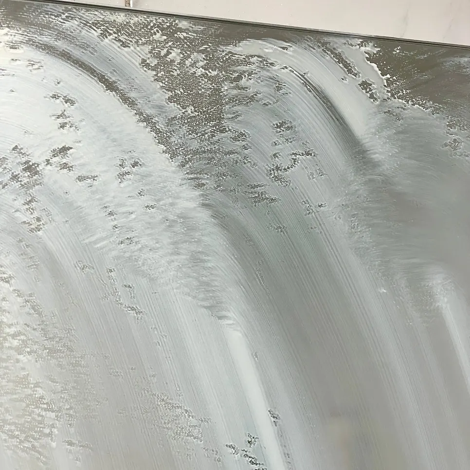 Cleaning a mirror with AutoGrooming Clean View and its dedicated towel