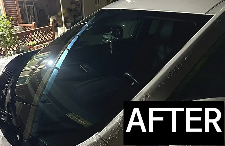 Condition of a car window after using AutoGrooming Clean View