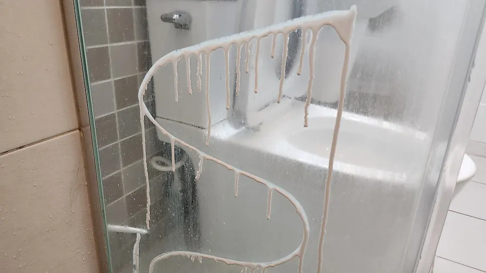 White film remover solution running down the glass