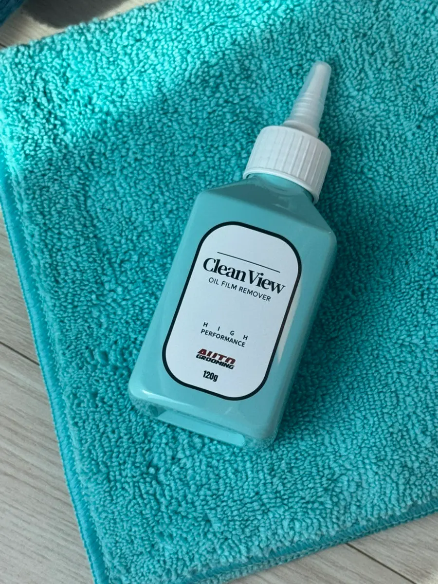 Clean View product used to remove windshield oil film