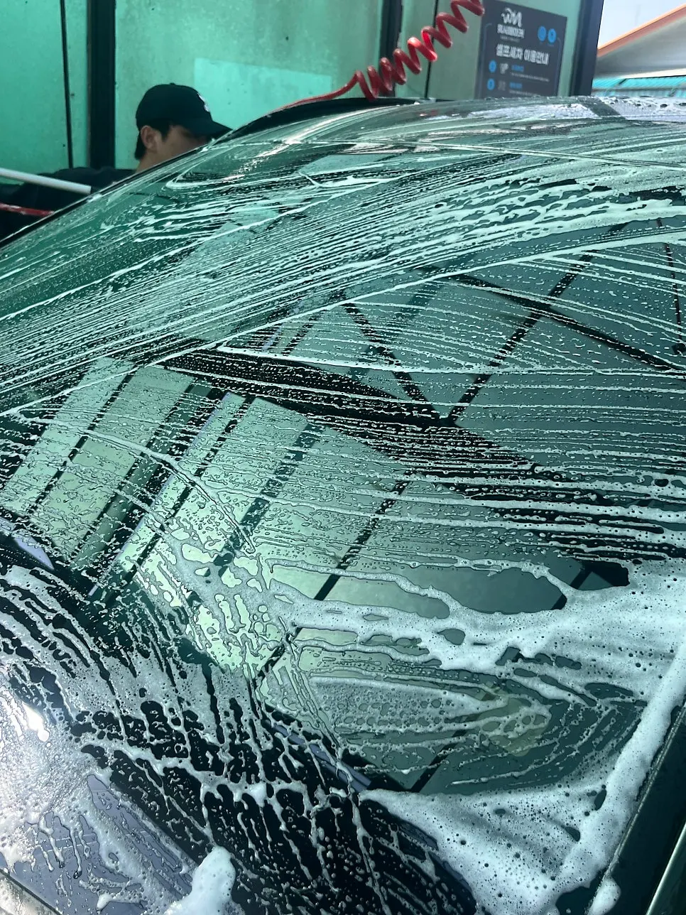 Oil film removal and car washing on the writer’s car