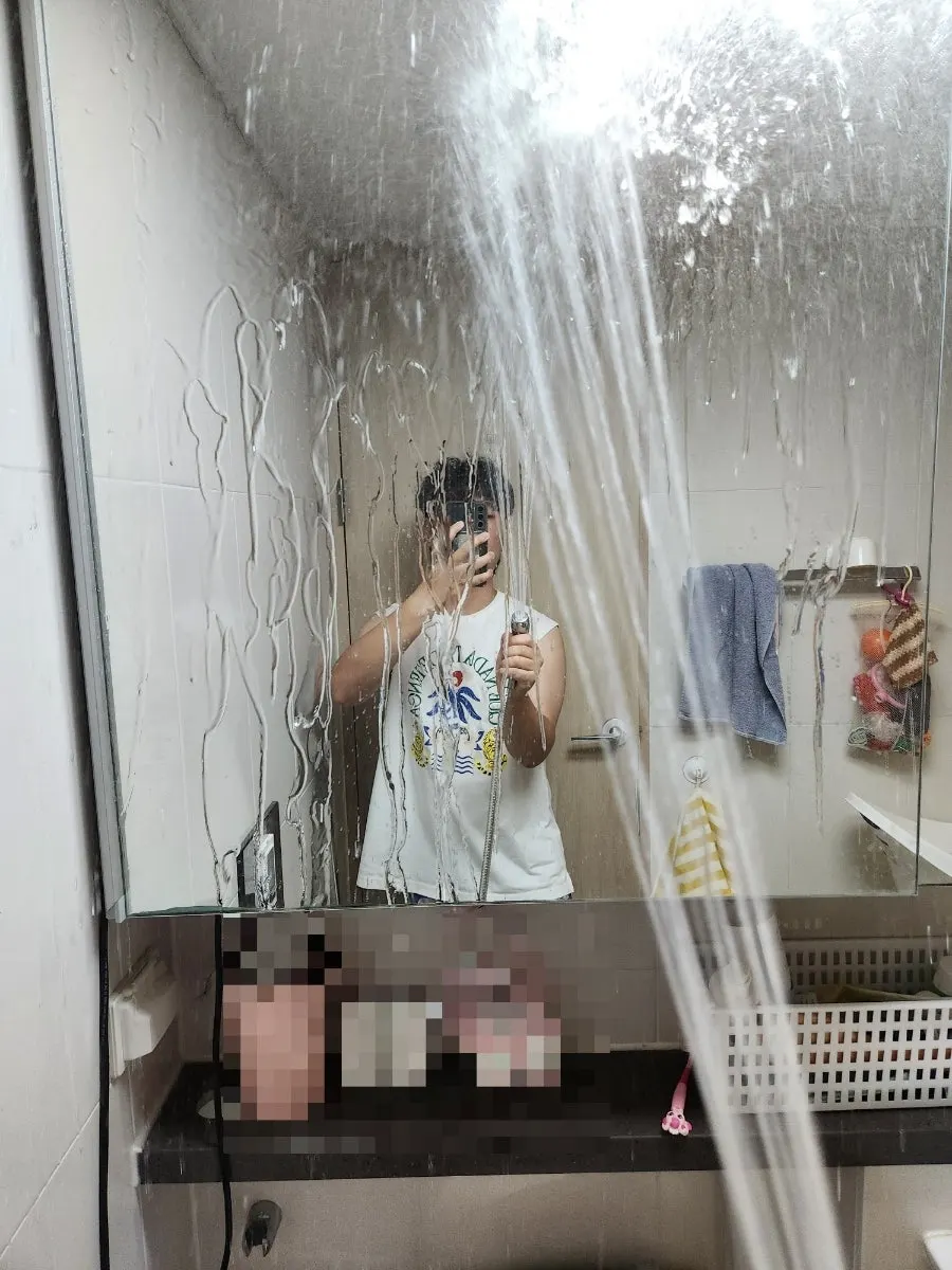 Bathroom prepared for using oil-film remover