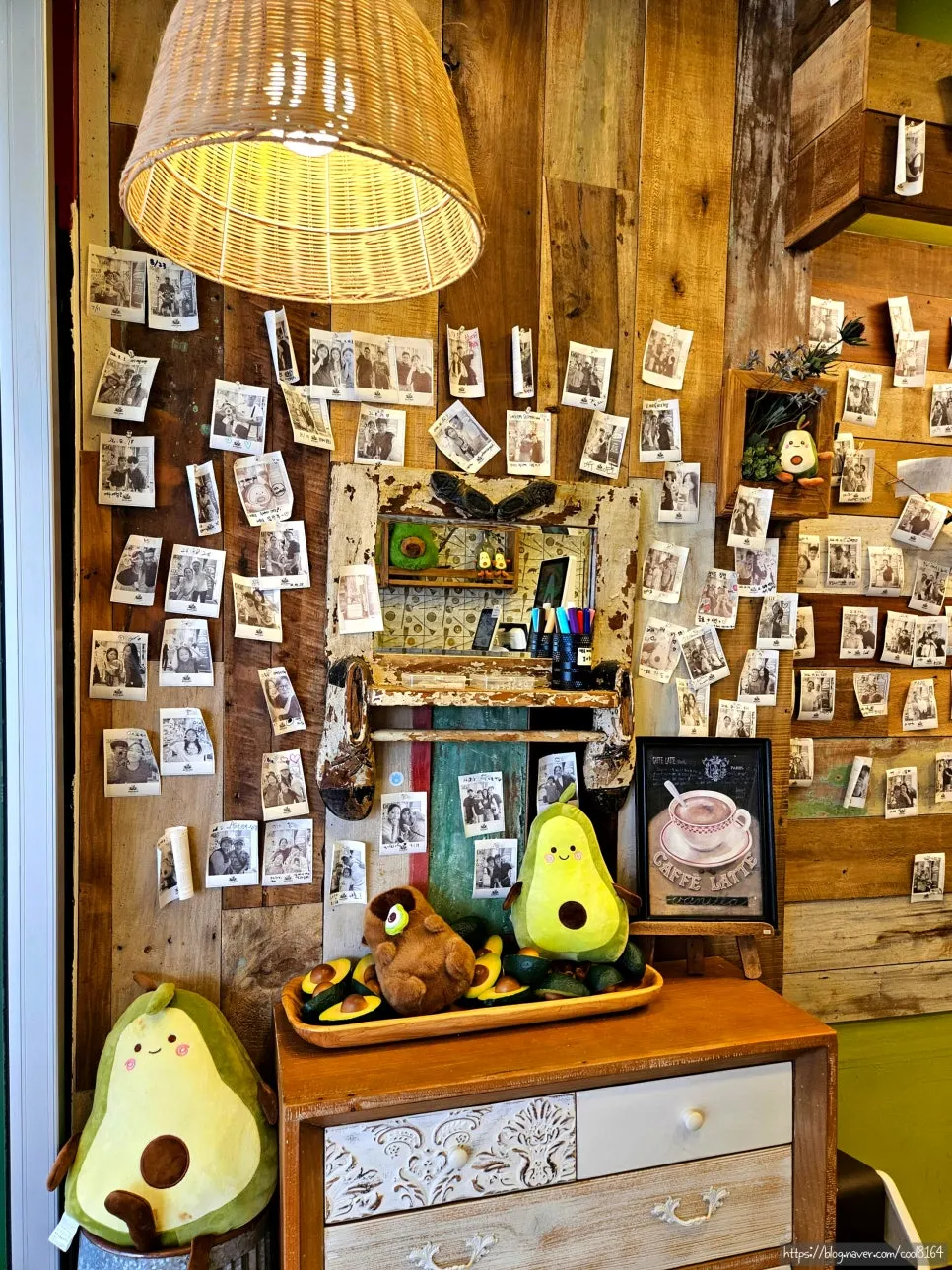 Avocado plush and receipt photo booth next to the kiosk