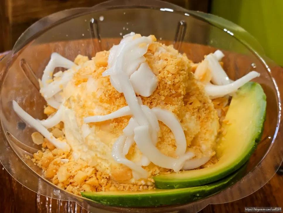 Avocado coffee, coconut condensed milk latte, and avocado ice cream