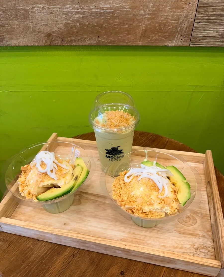 Dessert topped with fresh avocado