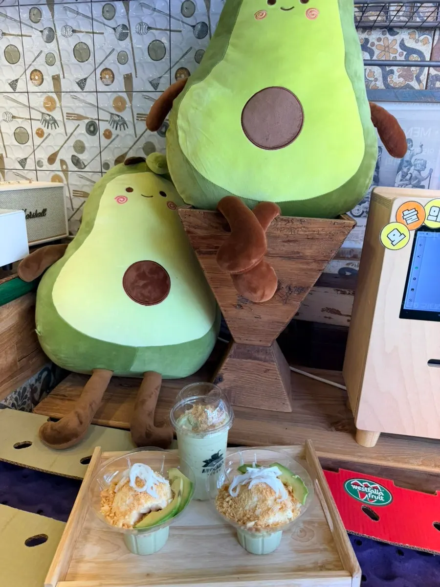 A spread of avocado ice cream and smoothie