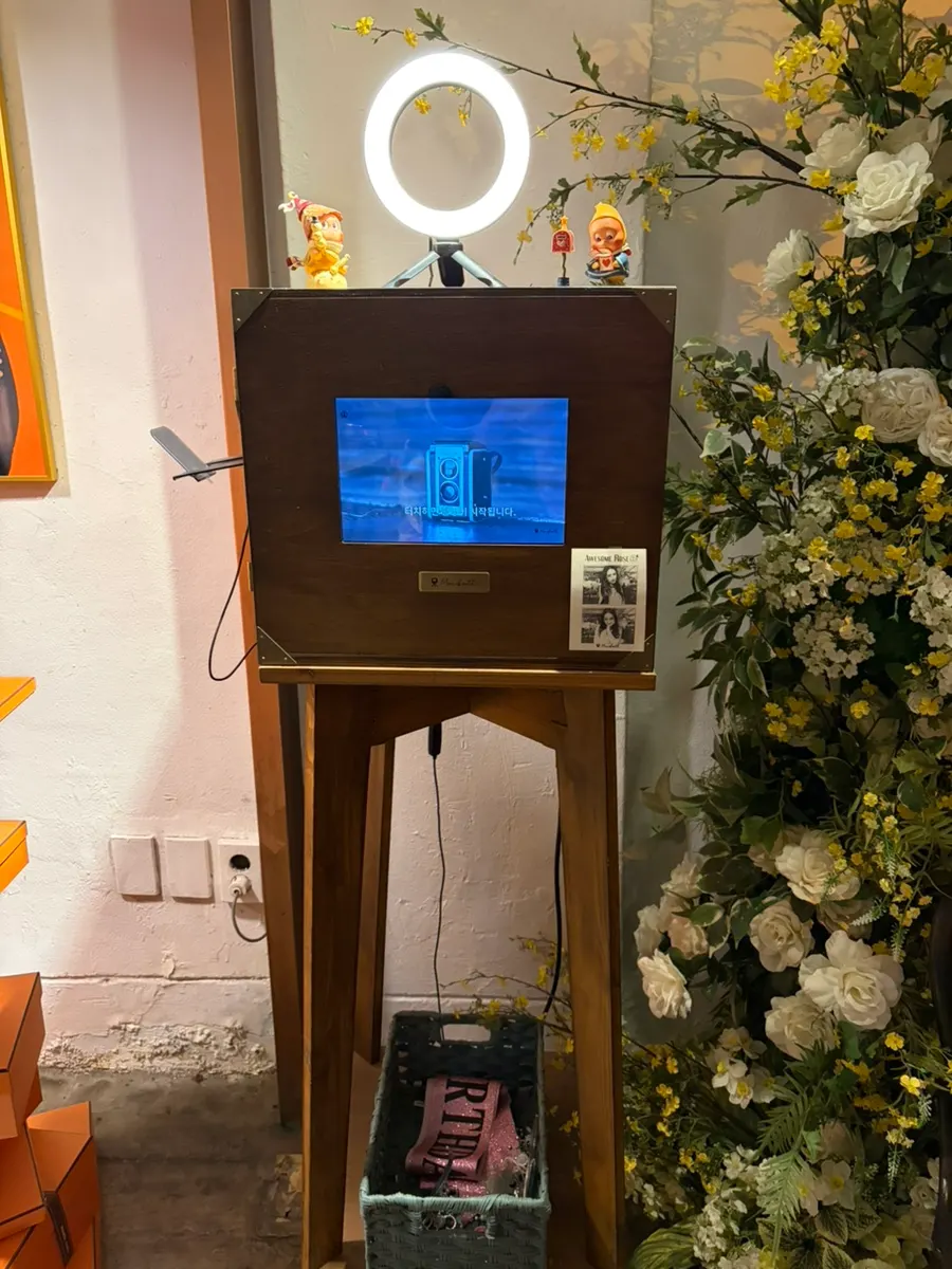 Free self-serve black-and-white photo booth at Awesome Rose