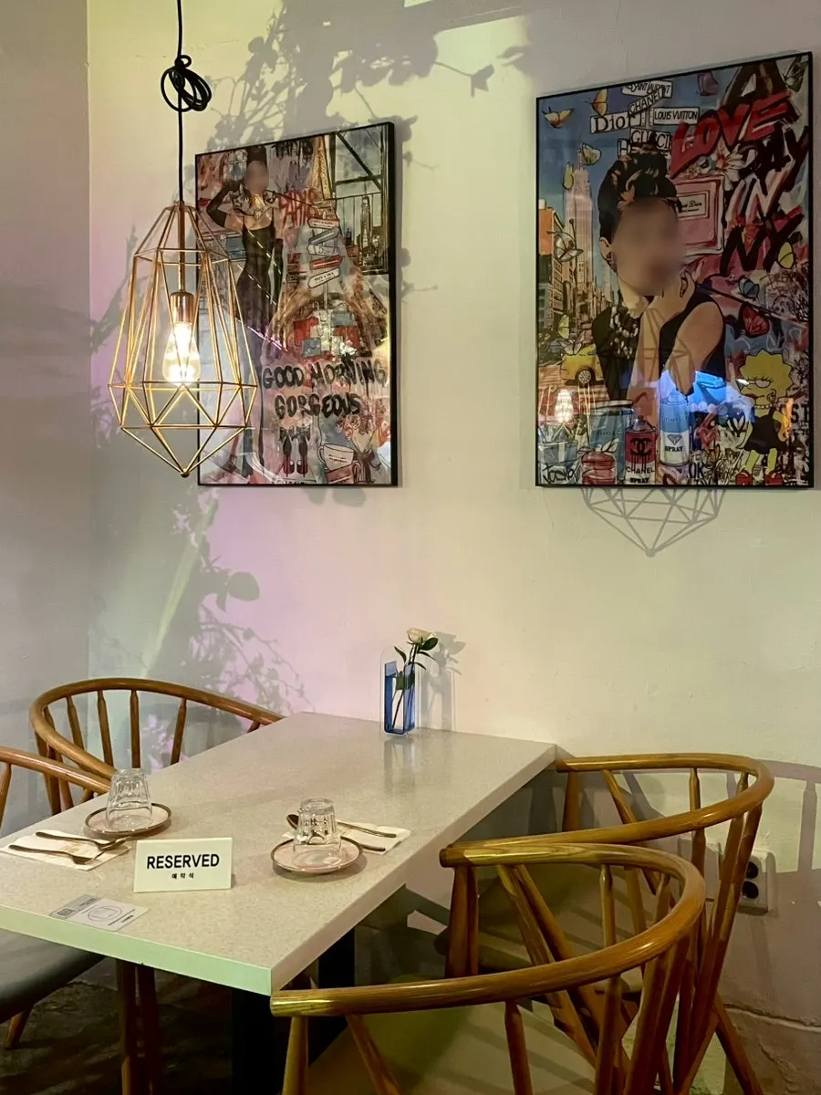 Rose interior accents throughout the restaurant