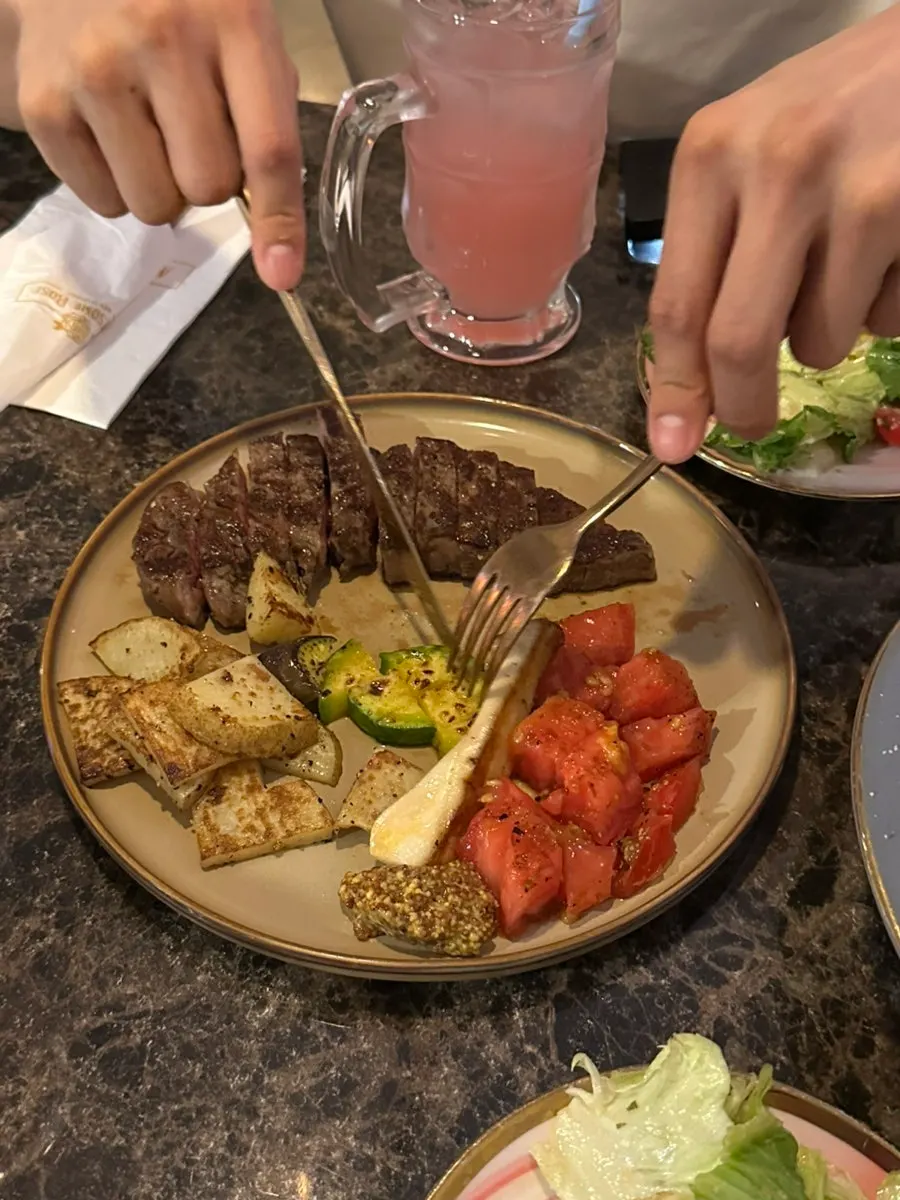 Hanwoo steak paired with grilled vegetables
