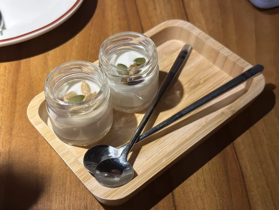Nut yogurt served as an appetizer