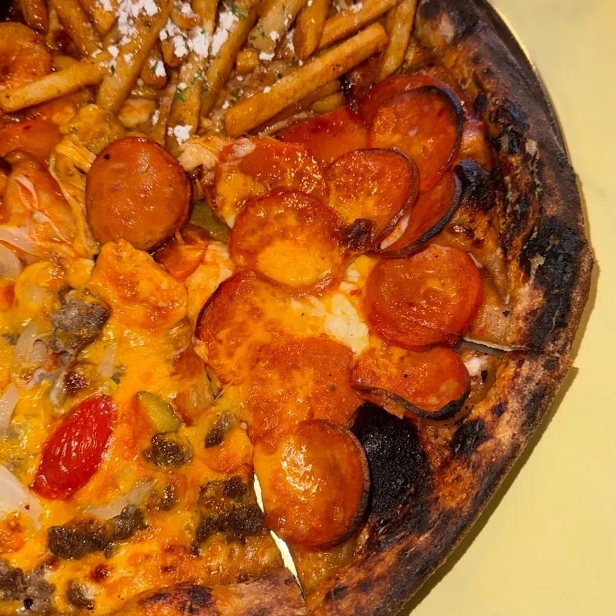 Shrimp pizza loaded with several large shrimp