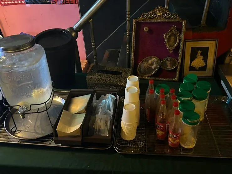 Self-serve bar set up on one side of the restaurant