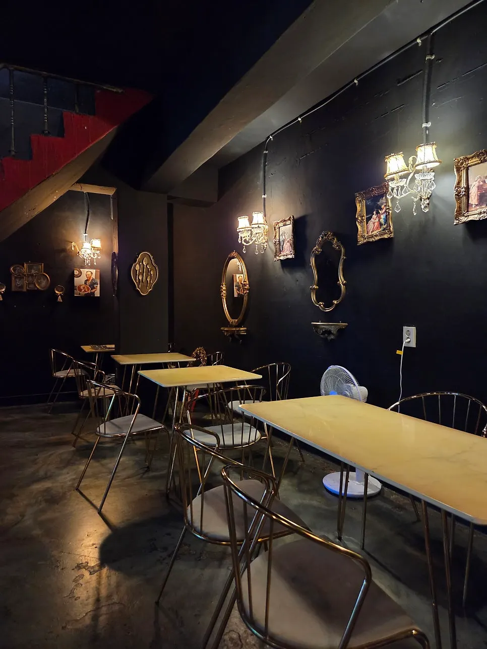 Dimly lit basement interior atmosphere