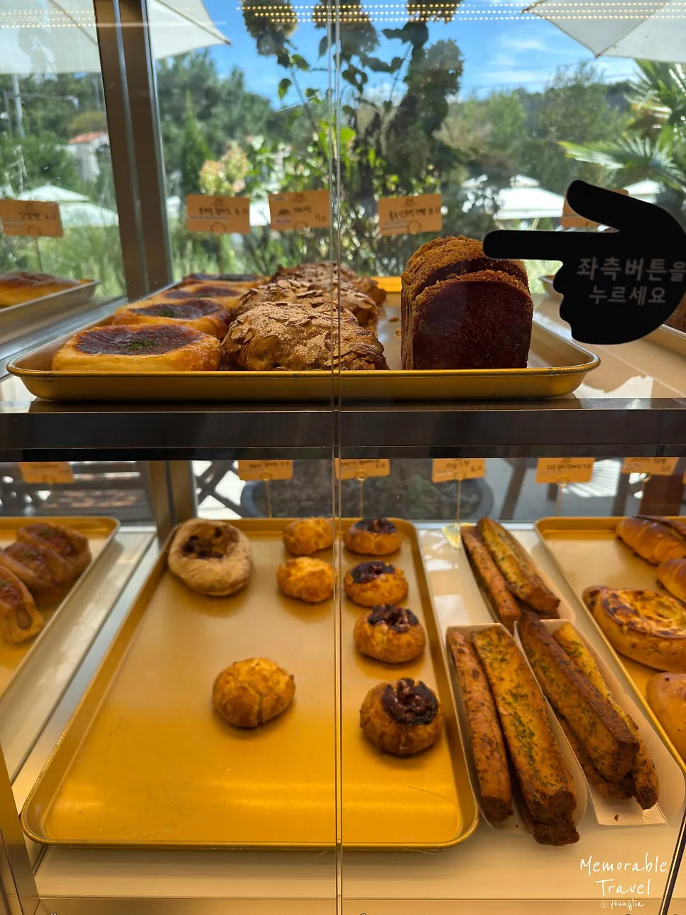 Various types of bread in the showcase