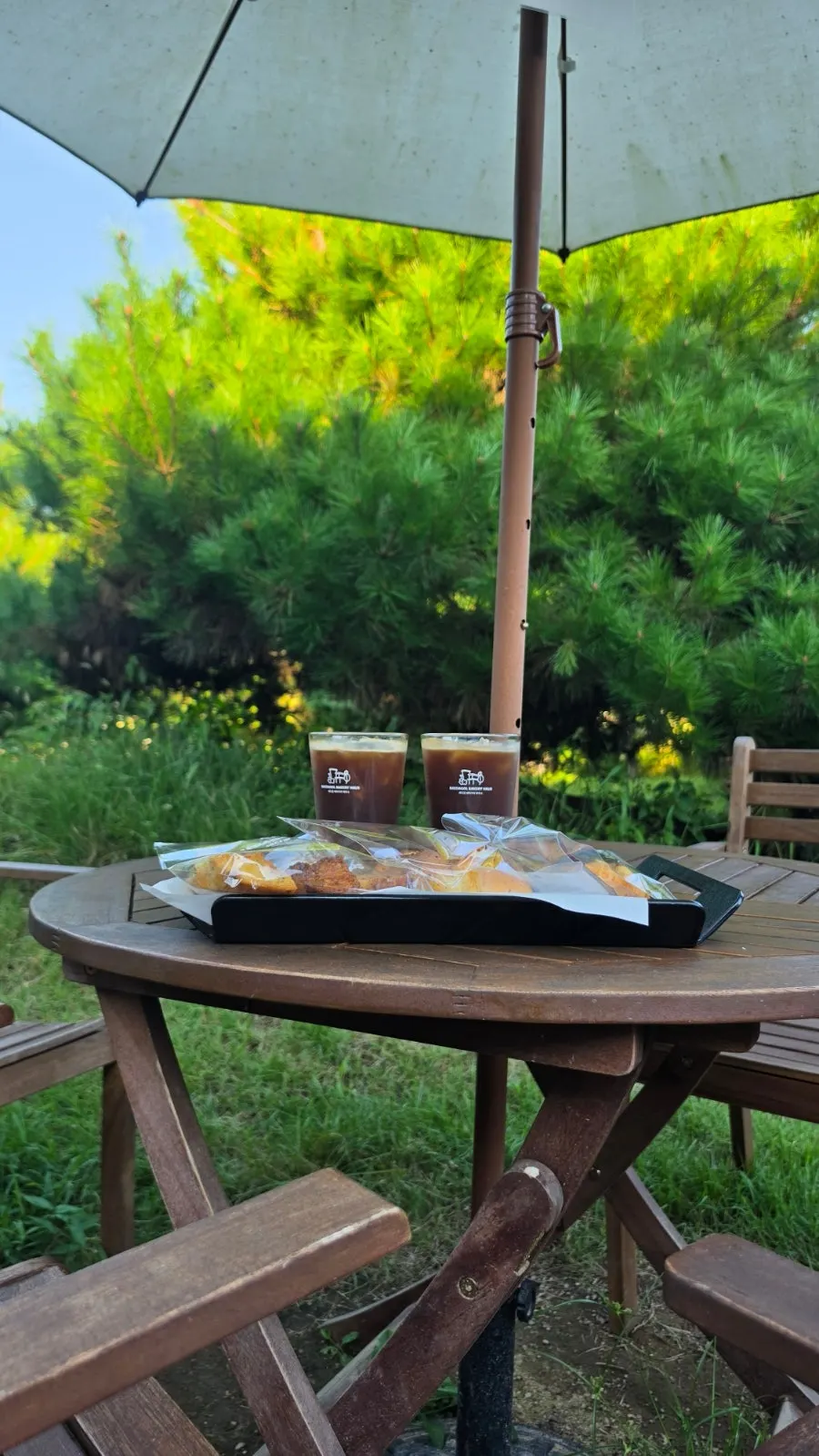View of the outdoor parasol seating