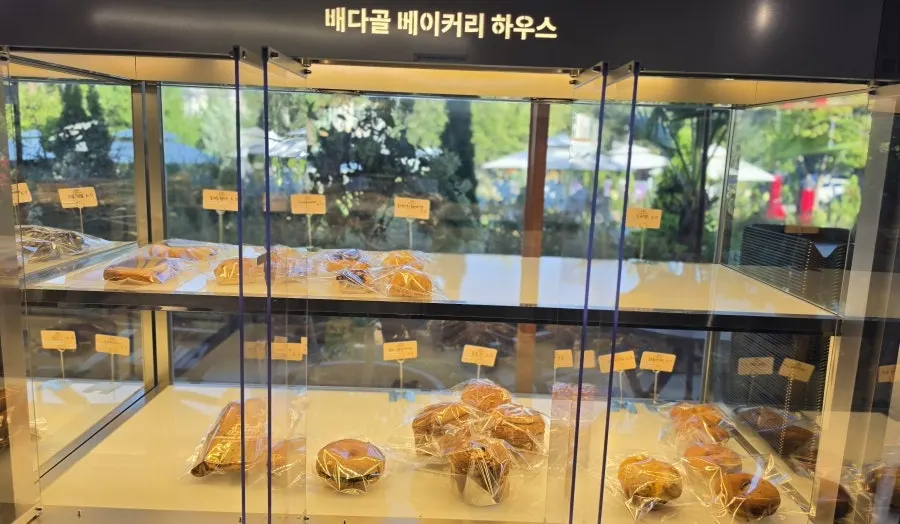 Bakery display case with bread