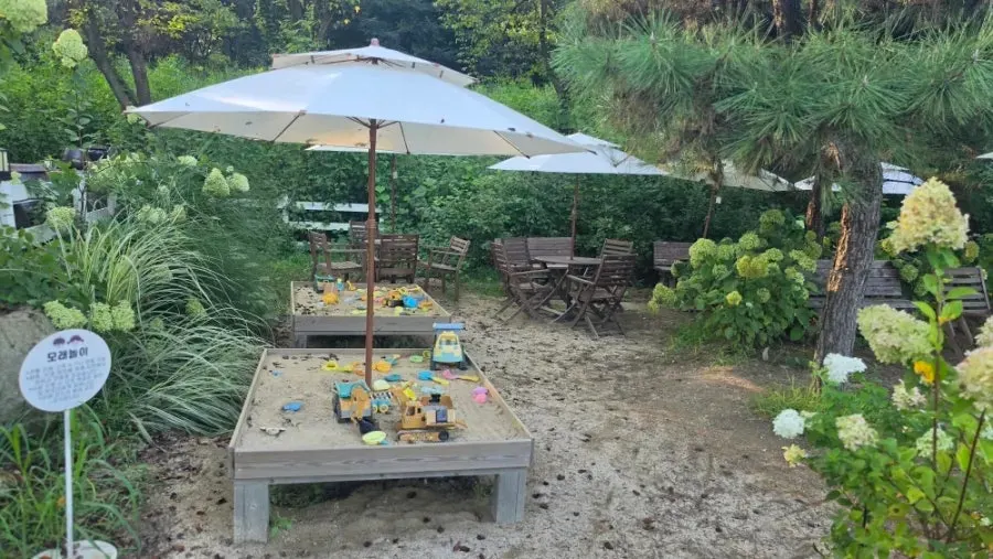 Kids' sand play area in the outdoor garden
