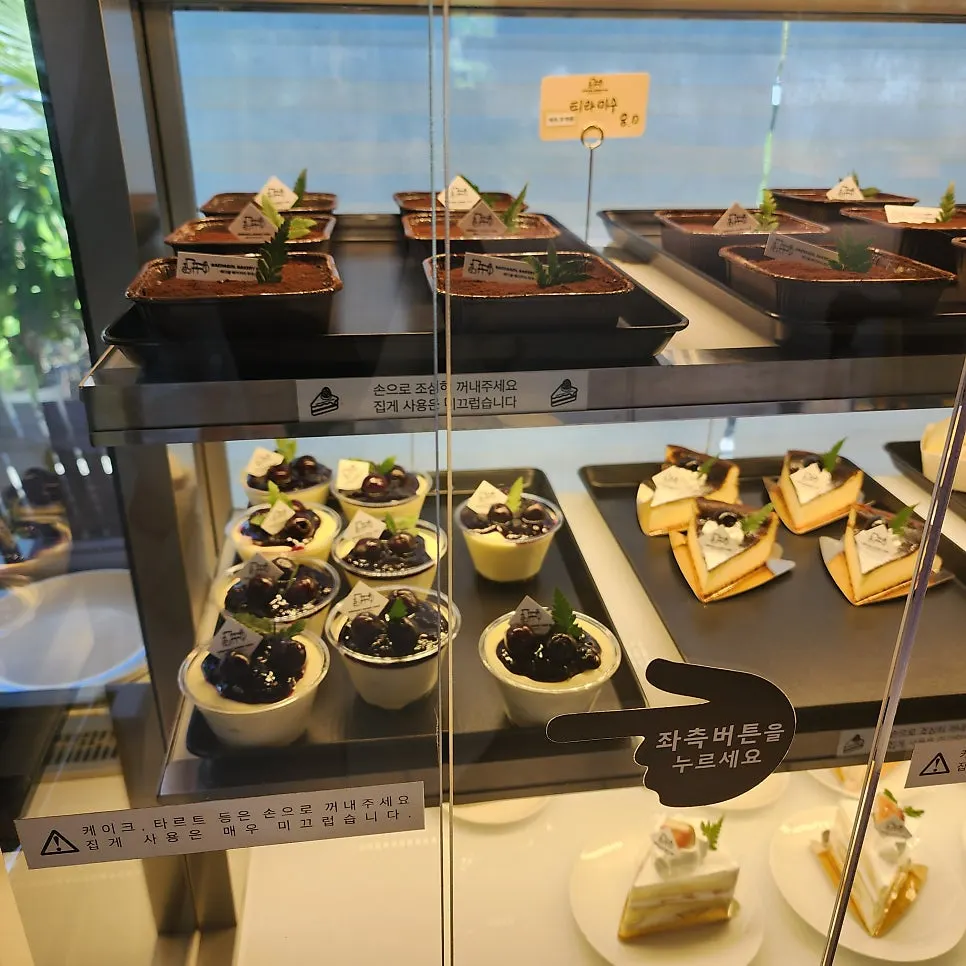 Dessert showcase with cakes on display