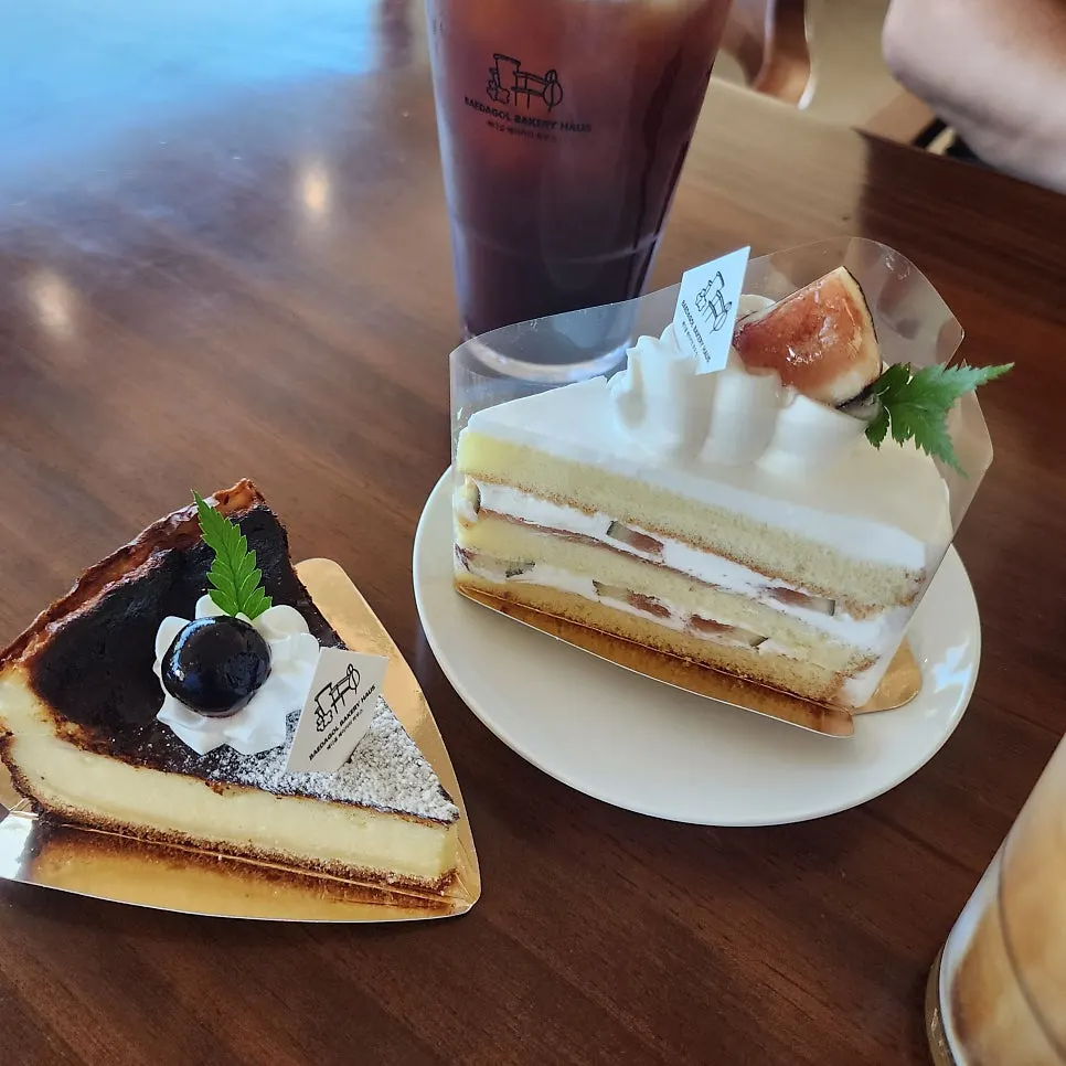 Café table with cake and coffee