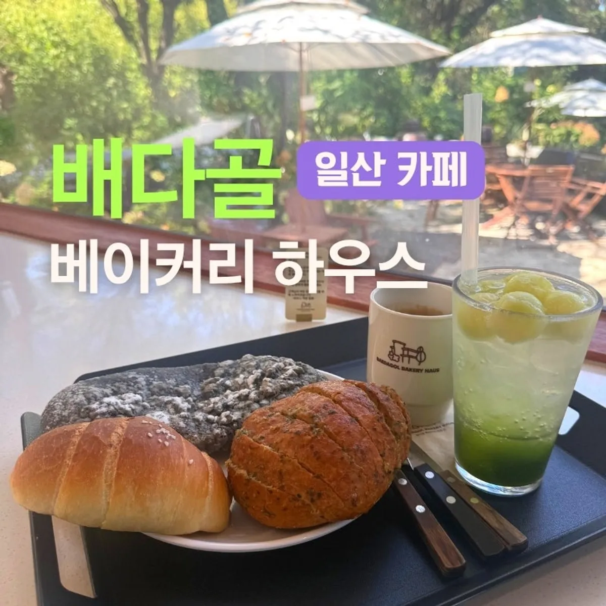 Exterior of Baedagol Bakery House in Goyang with its garden