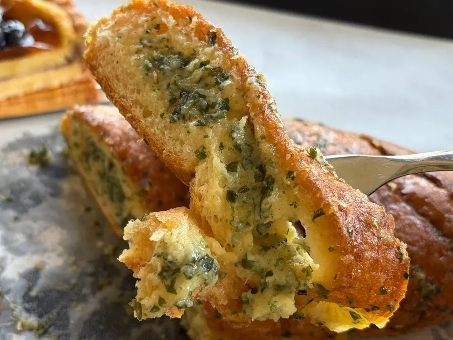 Garlic baguette packed full inside