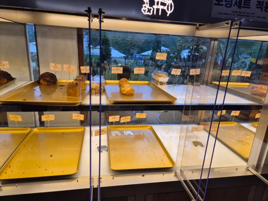 Water, microwave, and syrup at the self-service bar