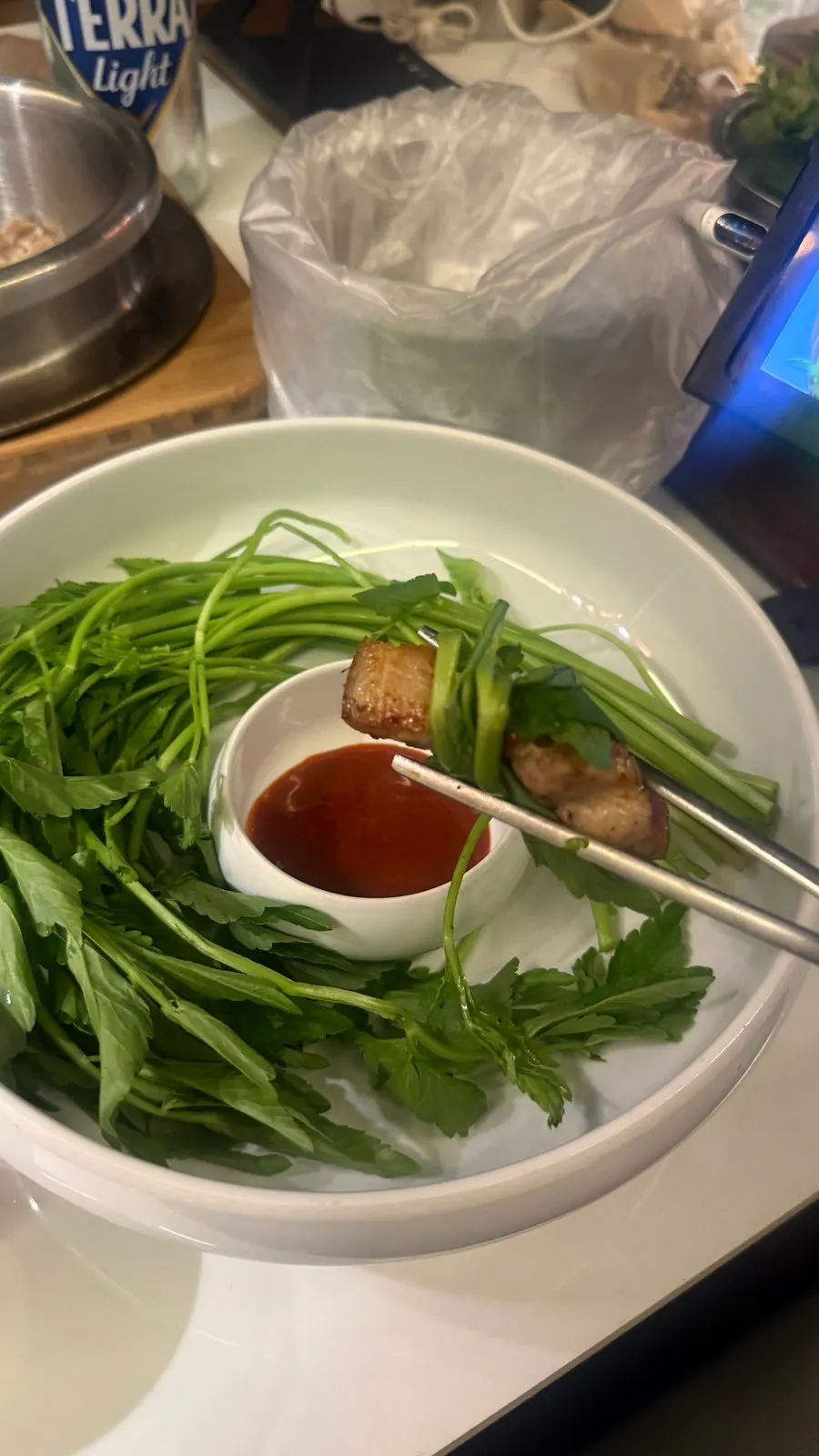 Meat with myeoljeot and green onion kimchi