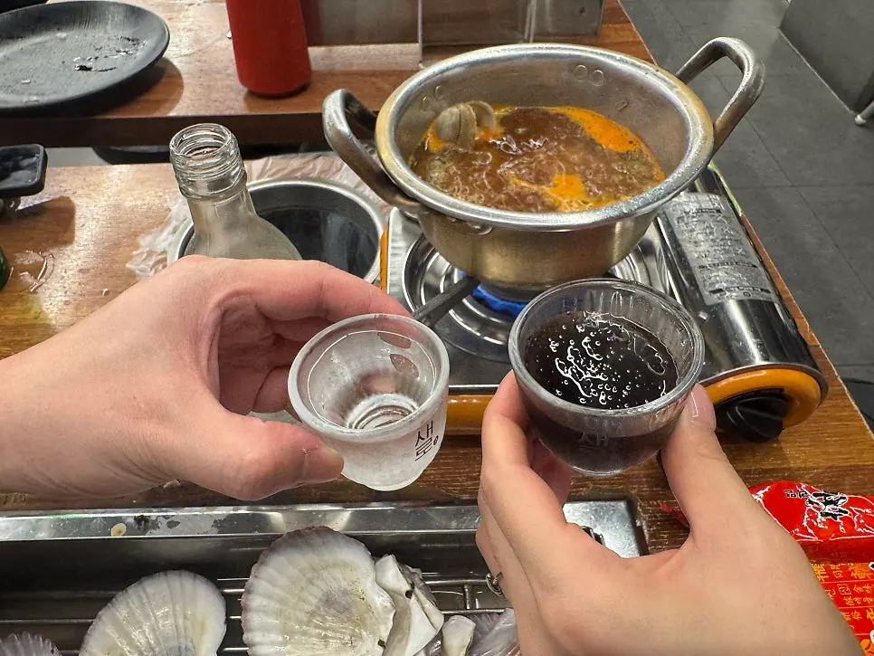 Meal served with beer and soju