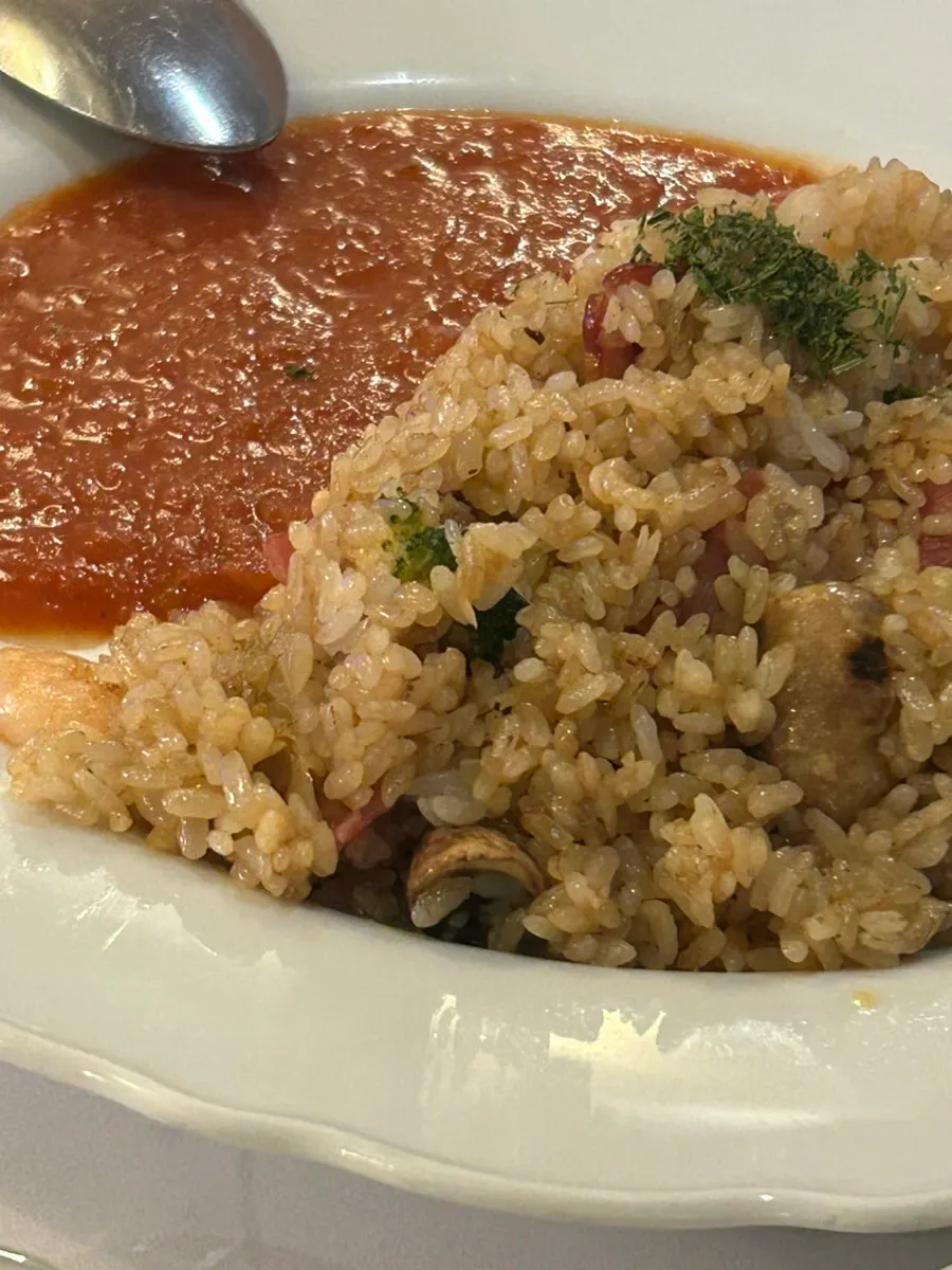 Close-up of the shrimp pilaf