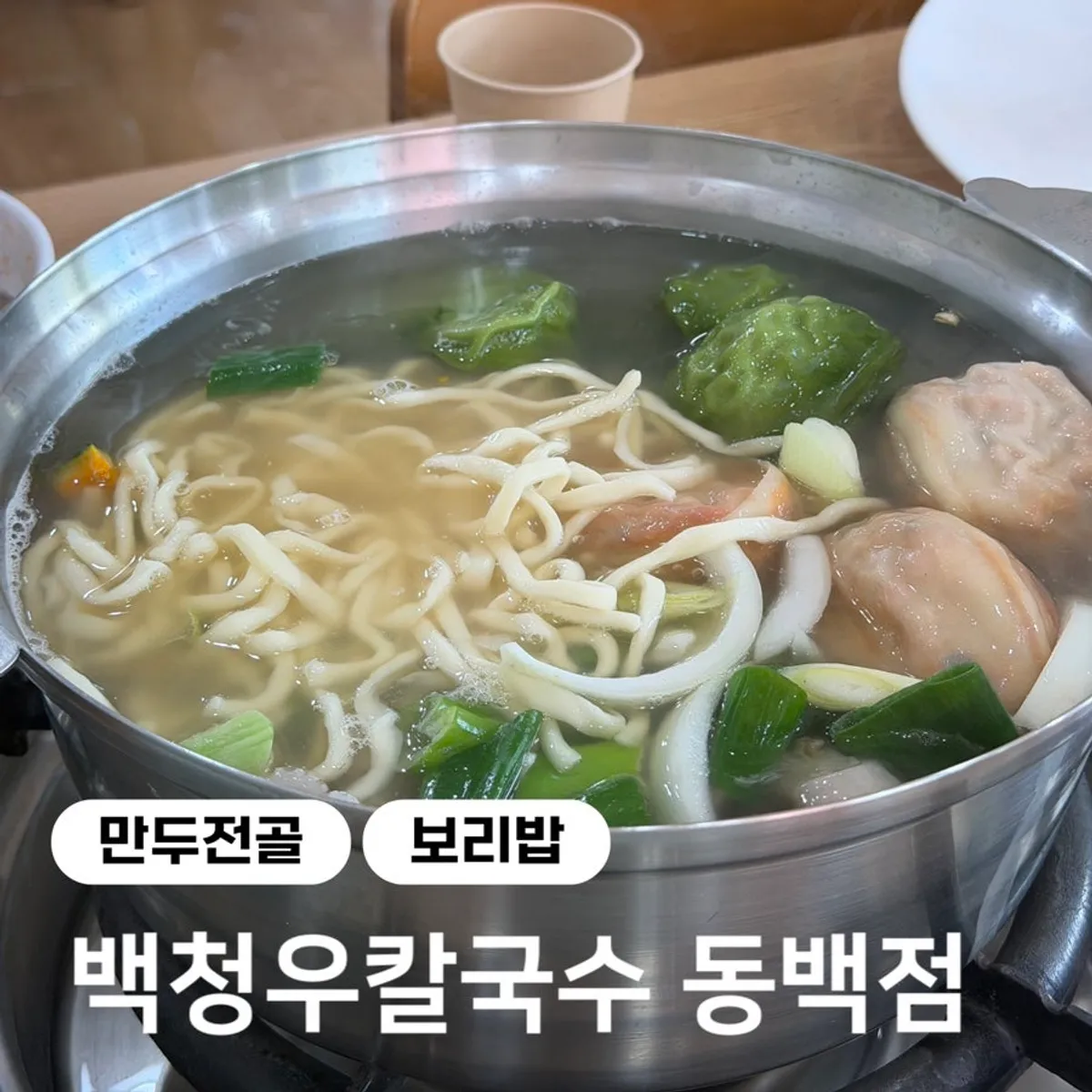 Full spread of seafood mandu jeongol at Baekcheongu Kalguksu Dongbaek Branch
