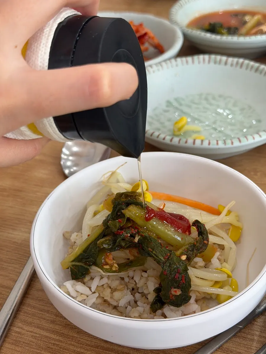 Barley rice mixed with gochujang and sesame oil