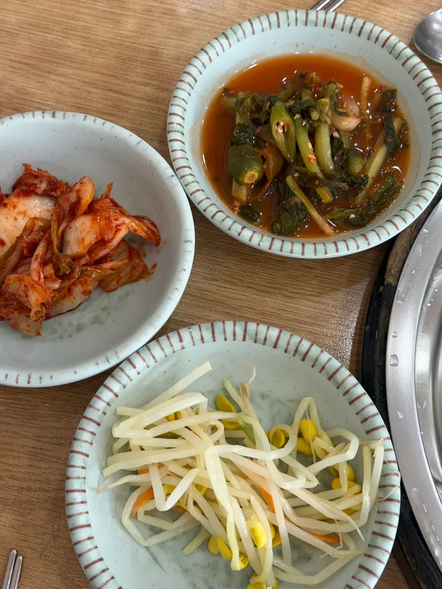 Bean sprouts and yeolmu kimchi piled on barley rice